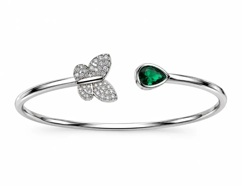 Emerald Butterfly Silver Bracelet