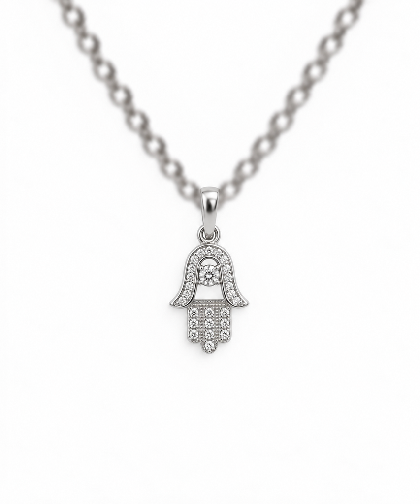 925 sterling silver hand pendant with sparkling stones.