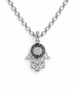925 sterling silver hand pendant with black details and sparkling stones.