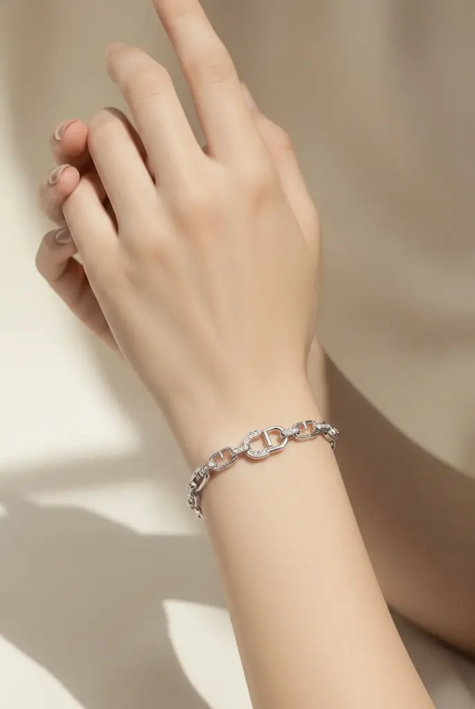 925 sterling silver bracelet with white stone-set lock-shaped links. 