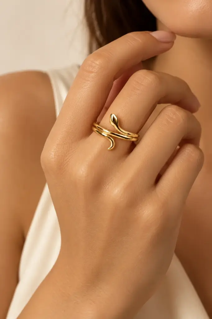 A snake-inspired open ring with a polished gold-tone finish.