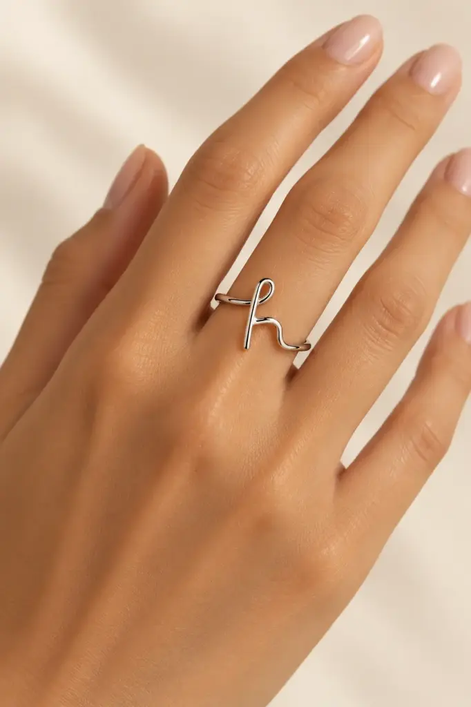 An open silver ring with a sleek, sculptural design