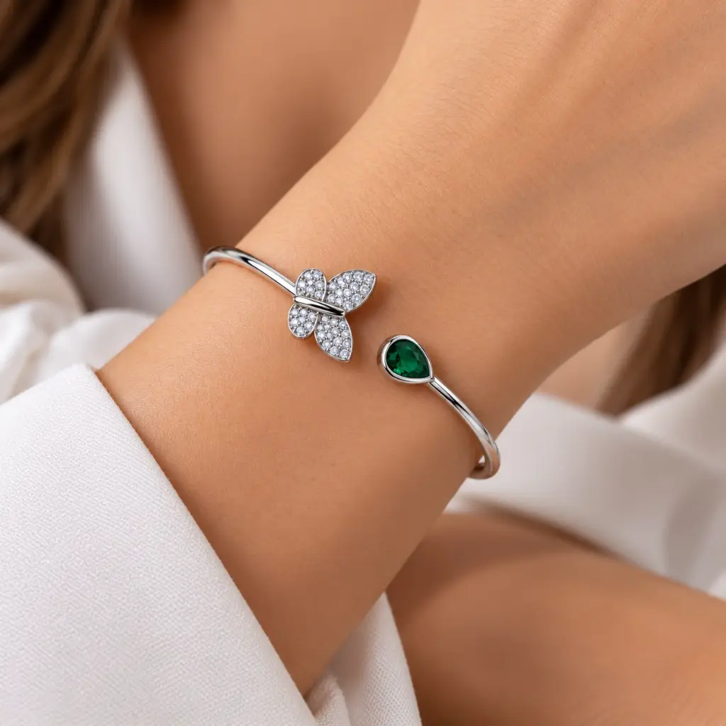 [BRC-001] Emerald Butterfly Silver Bracelet