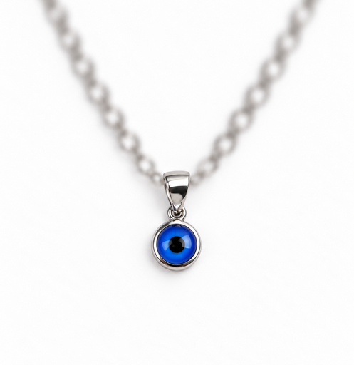 [PEN-017] 925 sterling silver round blue evil eye pendant.